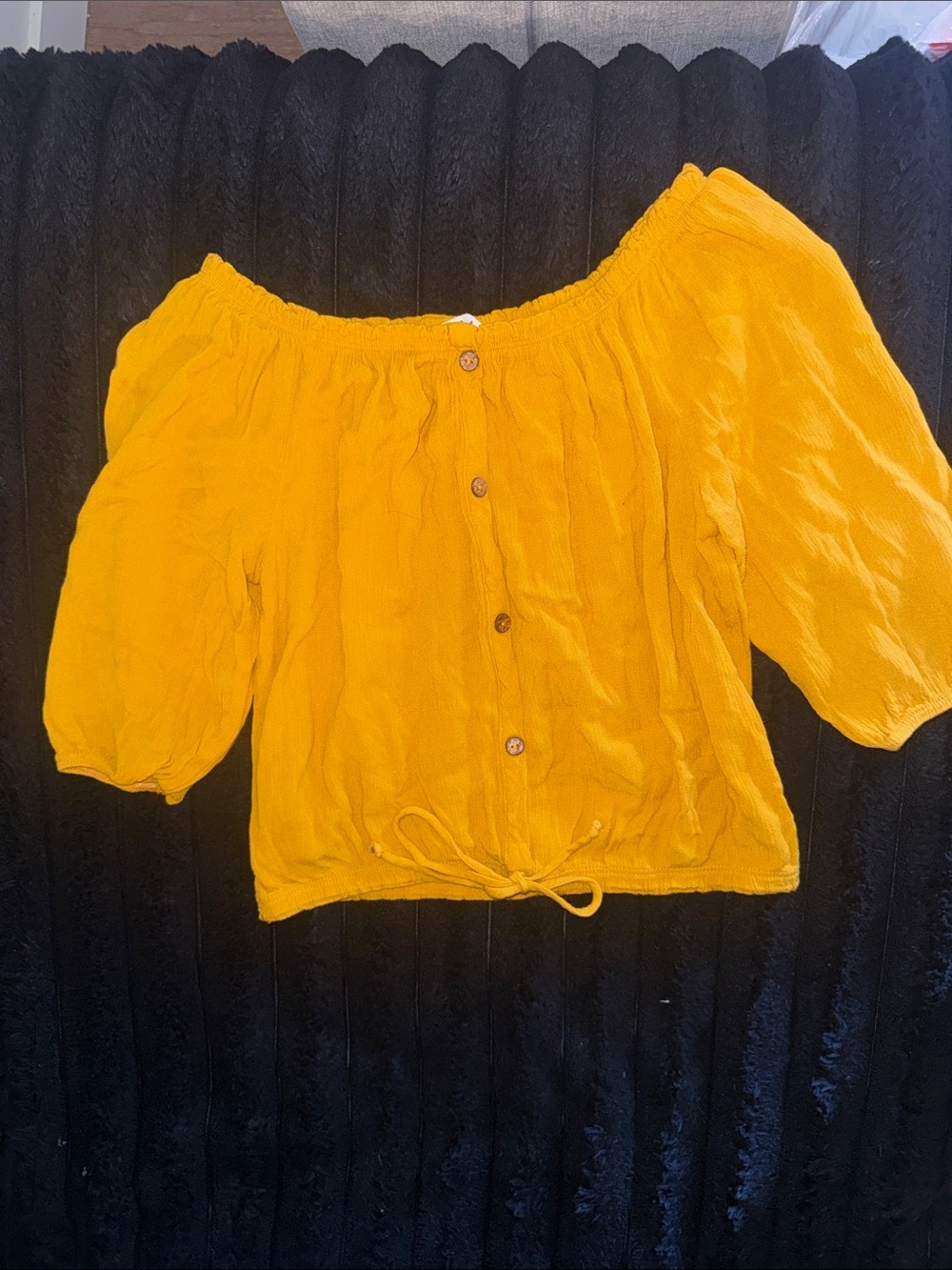 Women’s Off-Shoulder Button-Front Blouse in Mustard Yellow